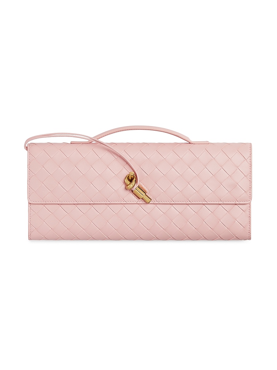 Women's Andiamo Intrecciato Leather Top-Handle Clutch - Rose
