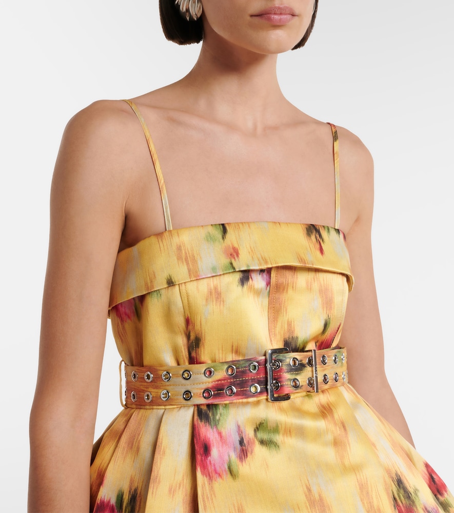 Pleated printed satin minidress