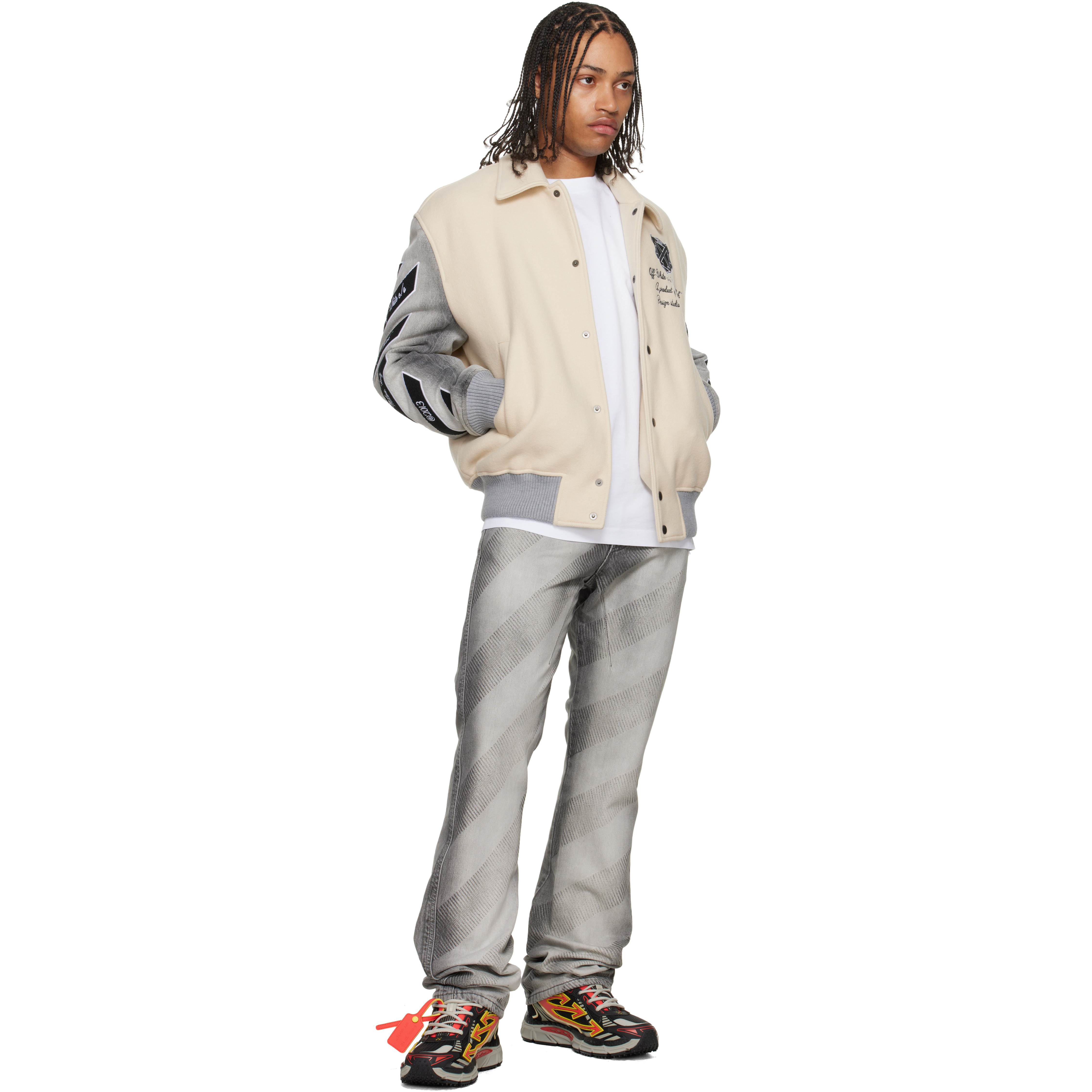 & Gray Wool Denim Relaxed Varsity Jacket
