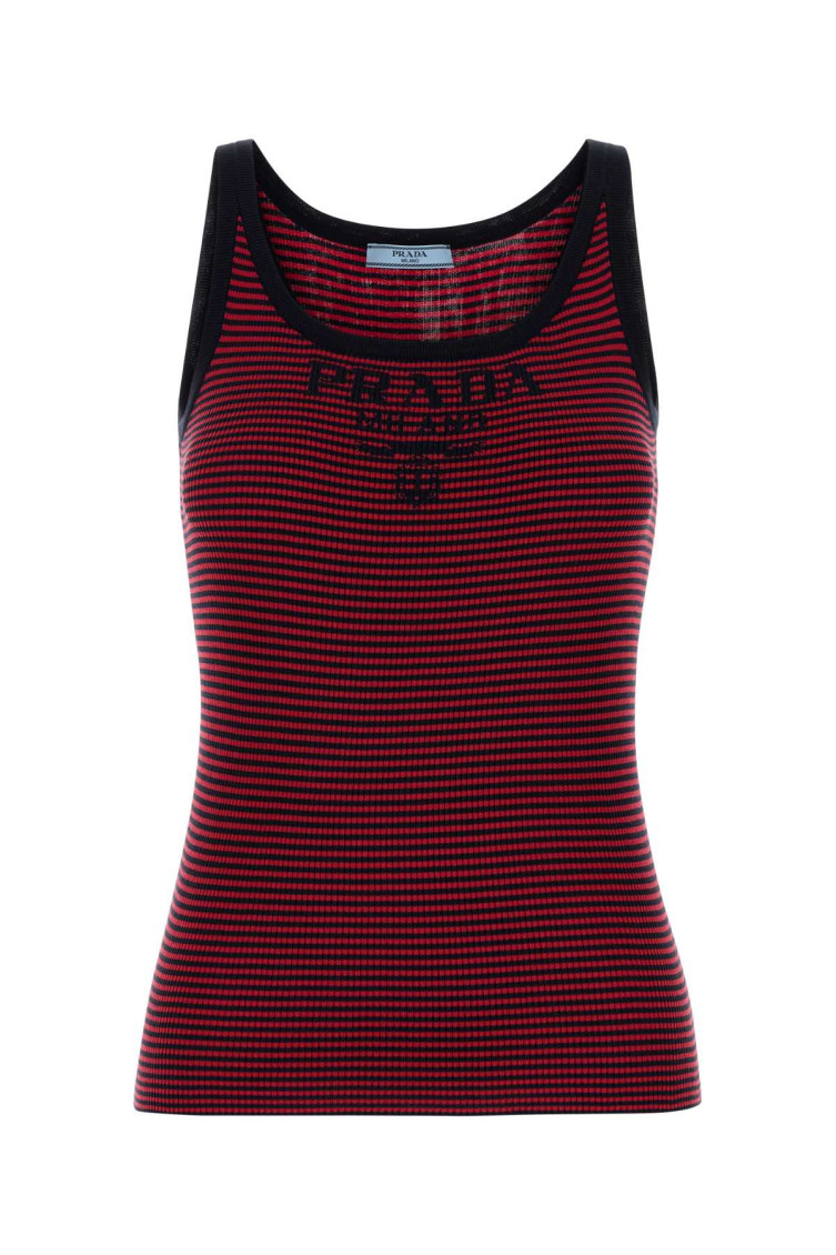 Prada - silk tank top embroidery scoop neck