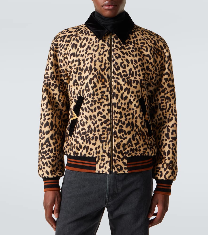 VGold leopard-print wool blouson jacket