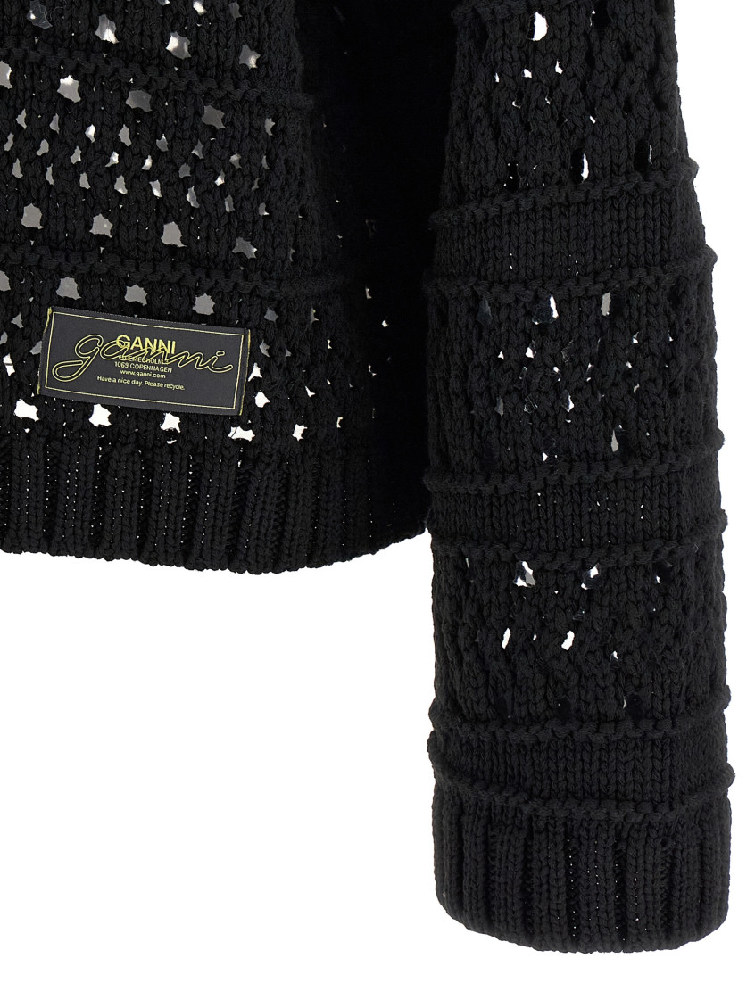 Ganni - Black Crochet V-Neck Sweaters And Cardigans Black