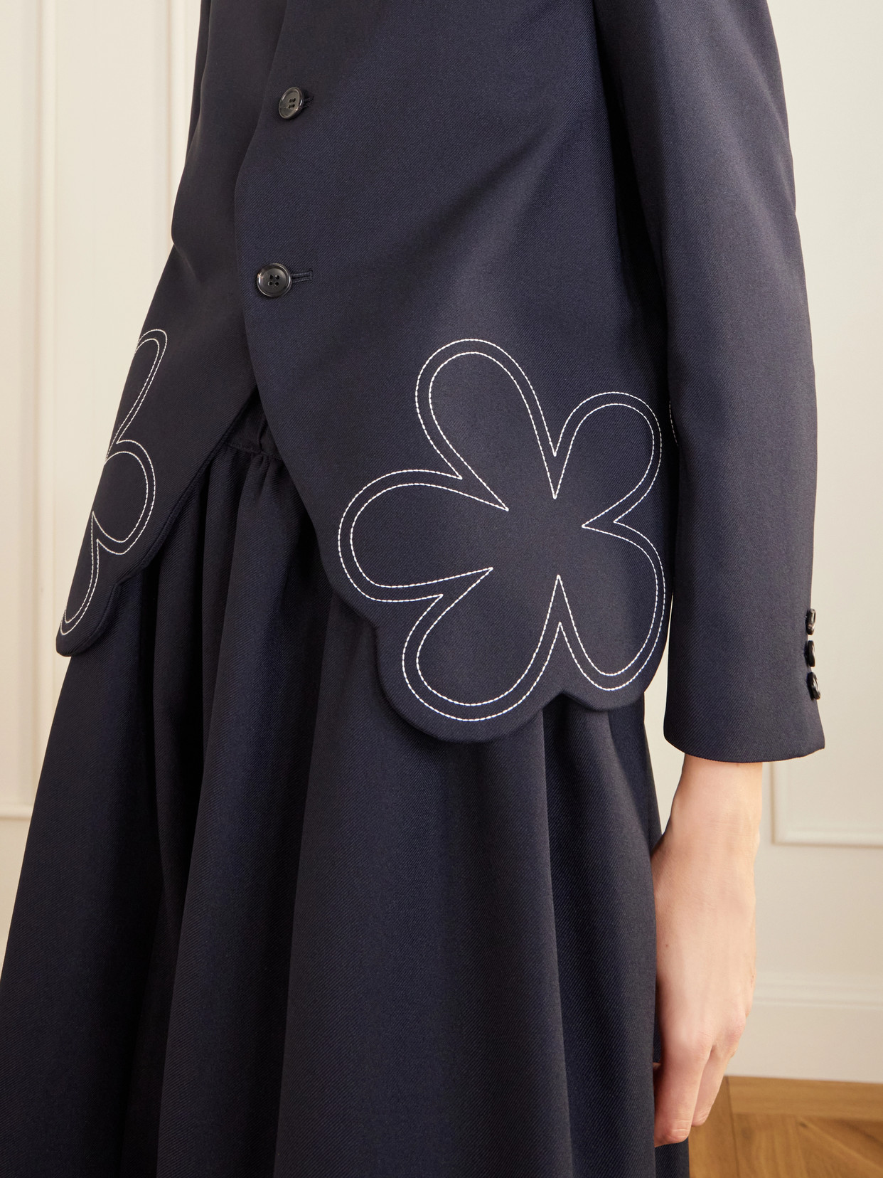 Embroidered Gabardine Blazer - Blue