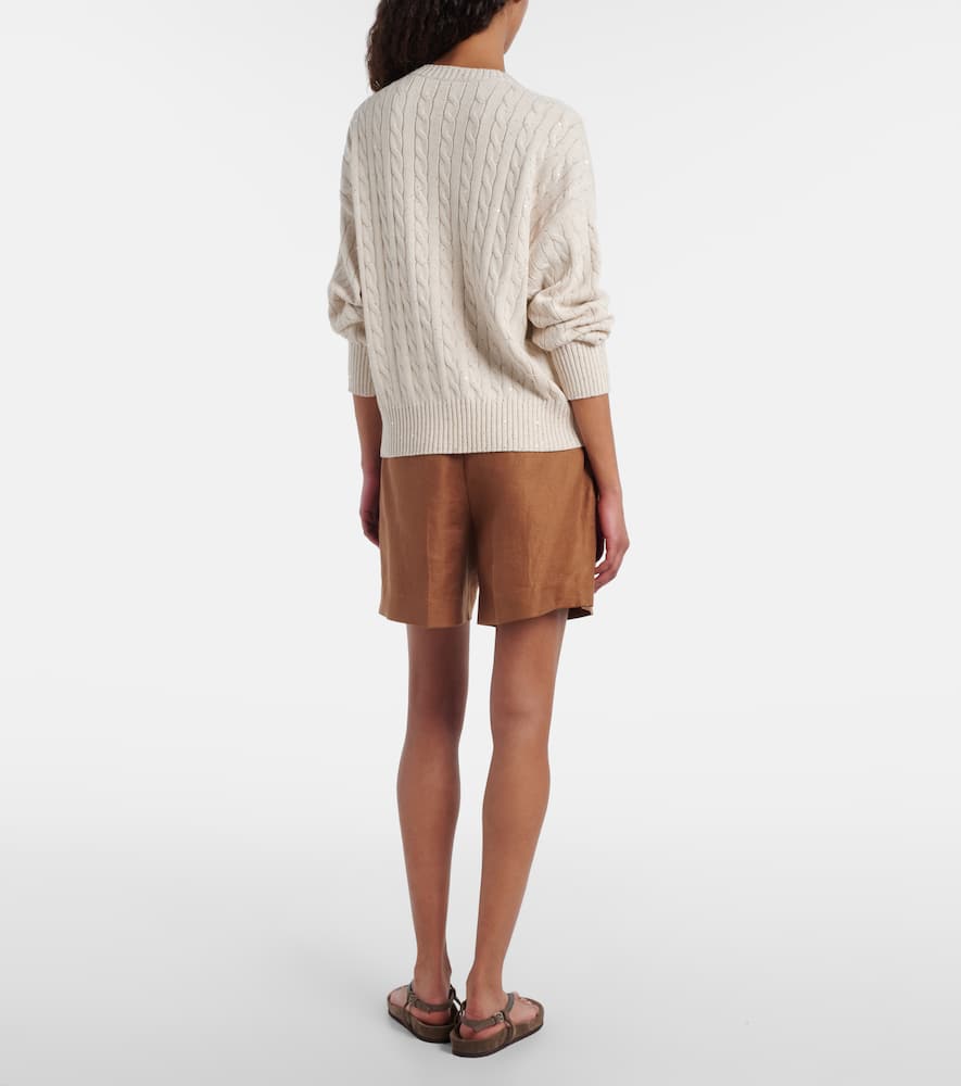 Mid-rise linen Bermuda shorts