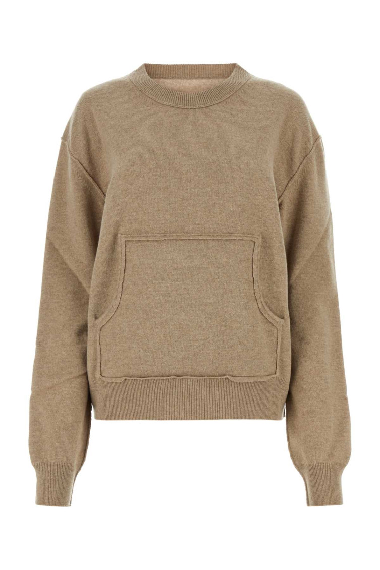 Crew-neck wool-blend jumper - Brown
