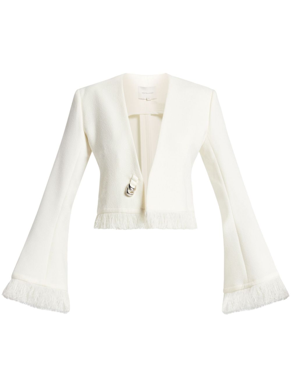V-neck fringed cropped jacket - White
