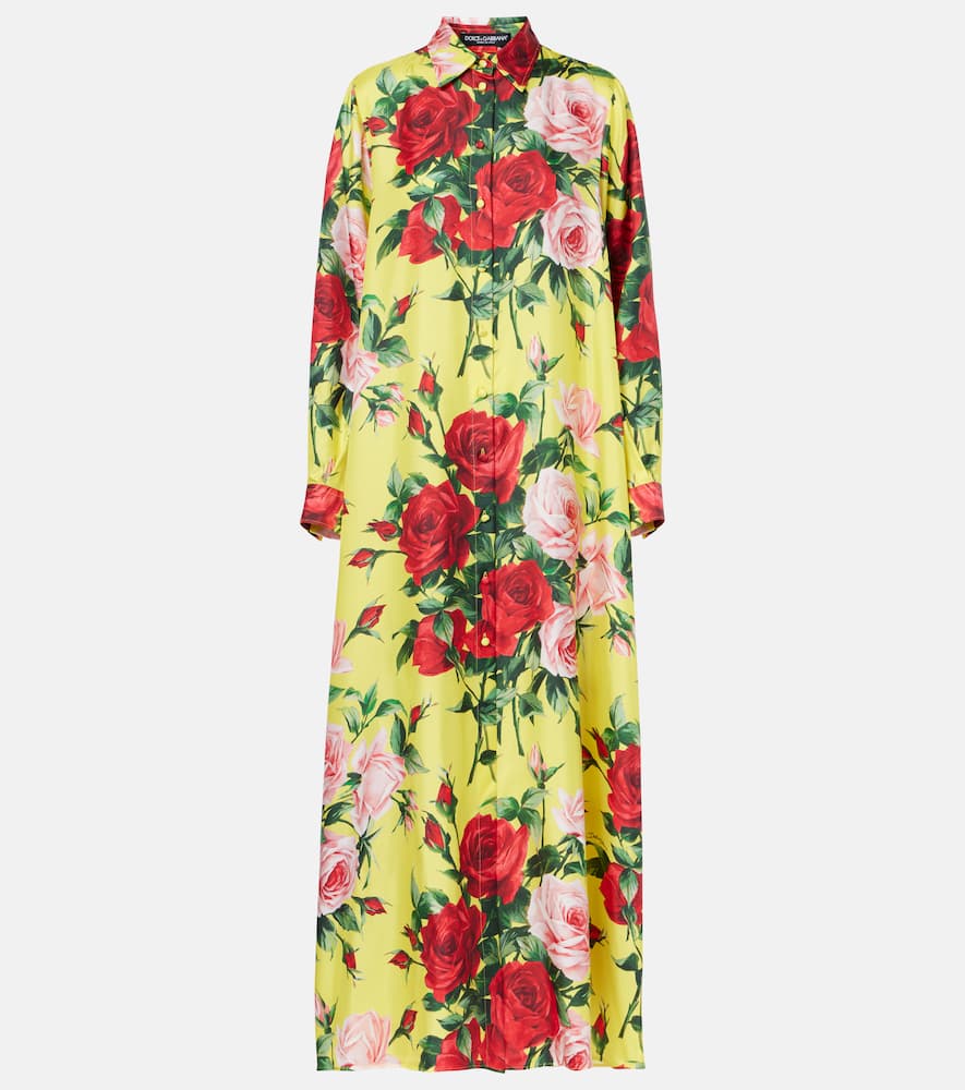 Floral silk shirt dress