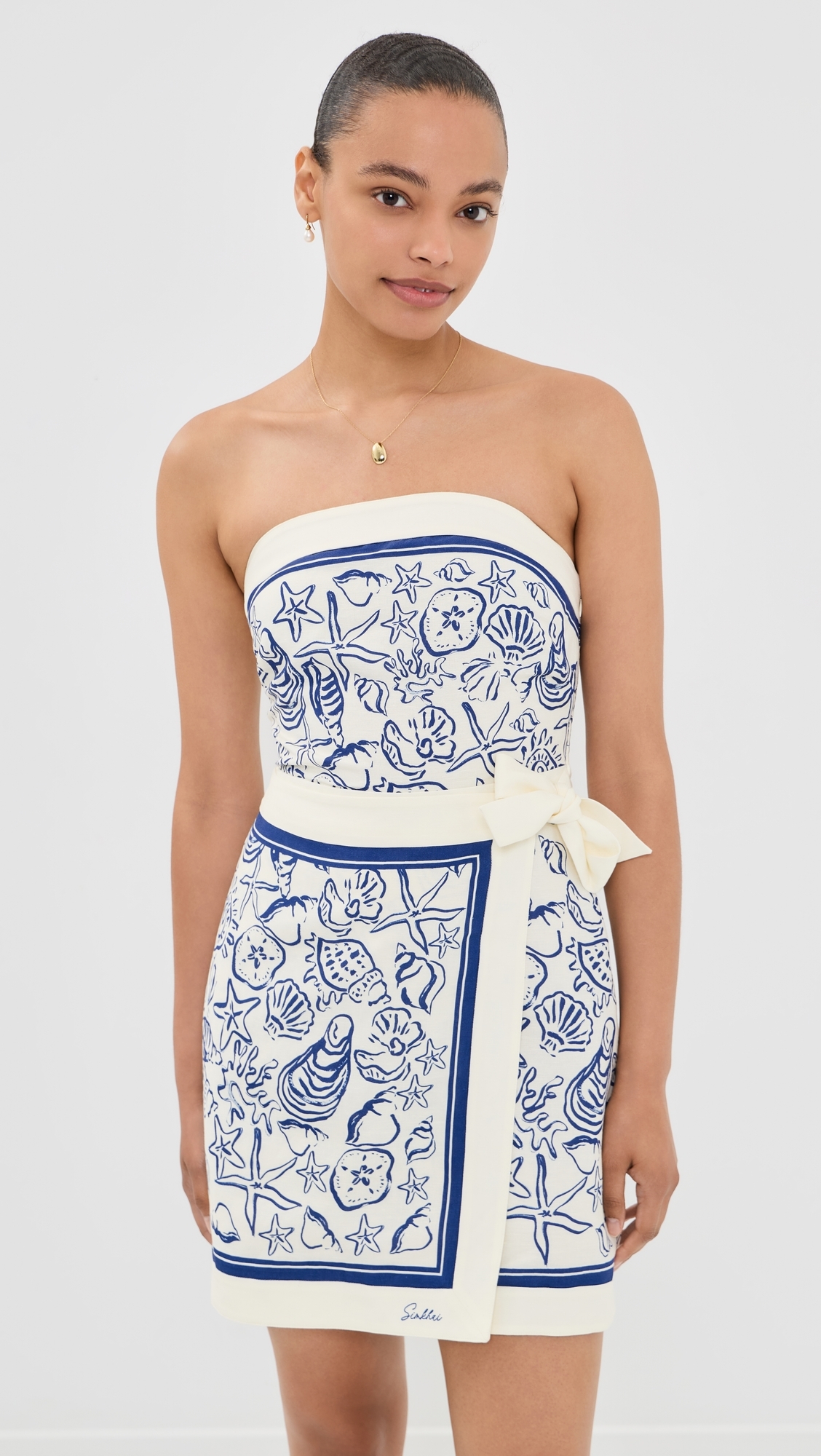 Darbie Linen Bustier Mini Dress Blueberry Multi