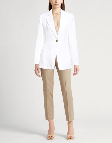 Woman Blazer White Size 6 Viscose, Linen