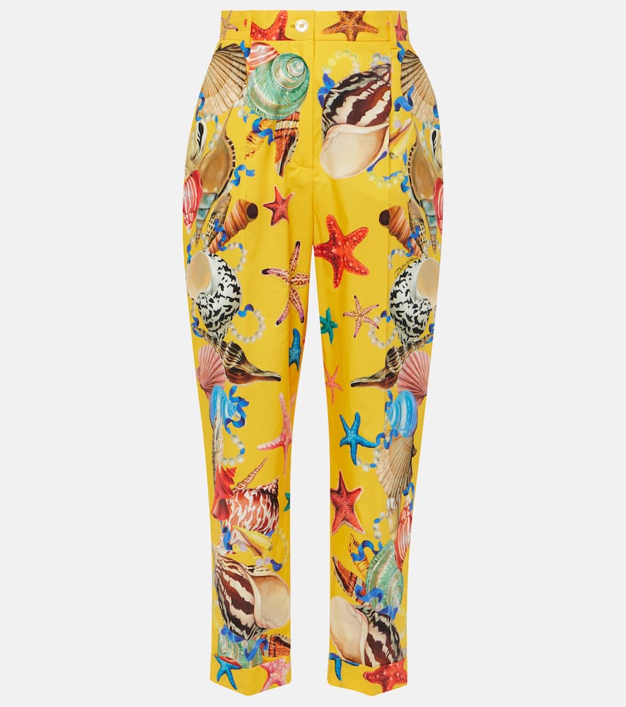 Capri printed high-rise cotton tapered pants