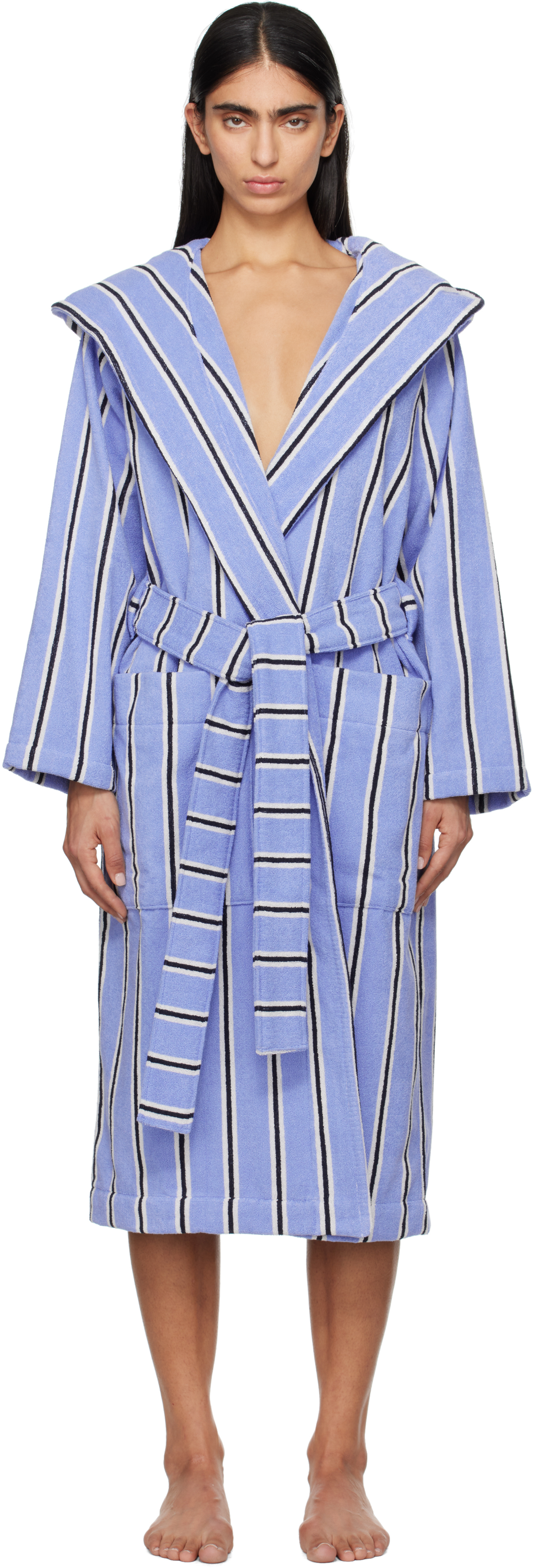 Tekla Blue Terry Hooded Bathrobe