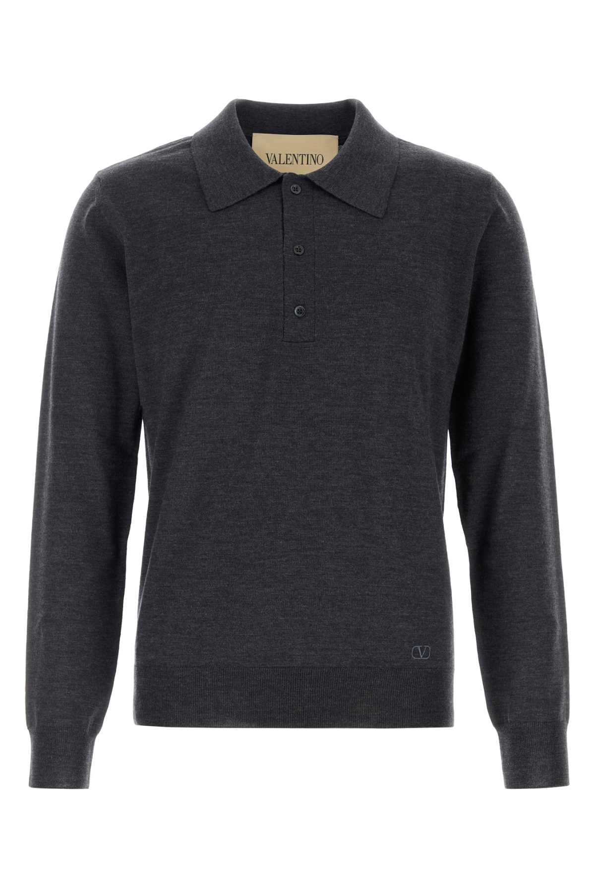 Virgin Wool Polo Knit Sweater — Gray