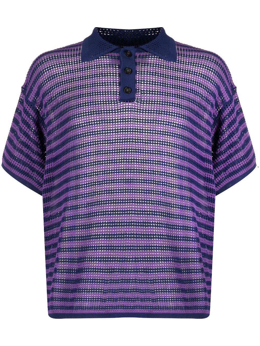 Striped open-knit polo shirt - Purple