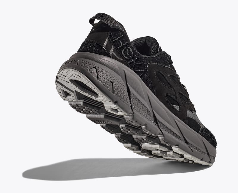 HOKA Elite Terrain System Clifton L Suede Shoes in Black/Satellite Grey