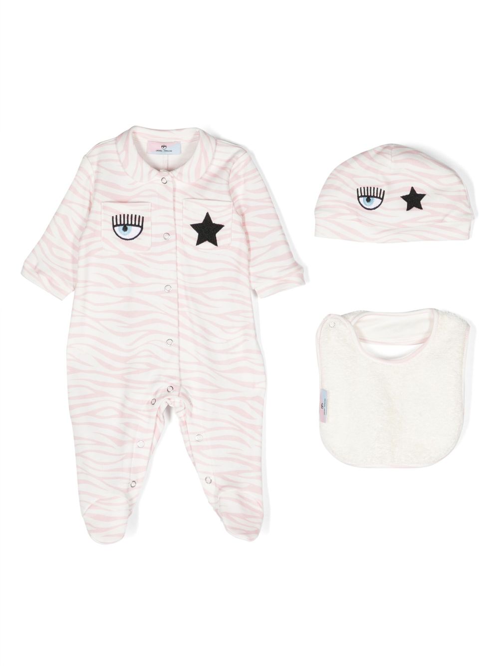 Zebra-print cotton babygrow set - Pink