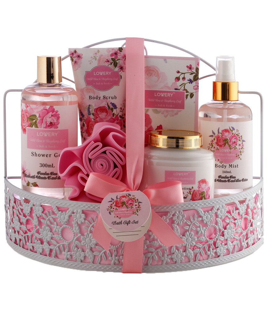 Home Wild Rose & Raspberry Leaf Scent Spa Gift Basket with Shower Caddy