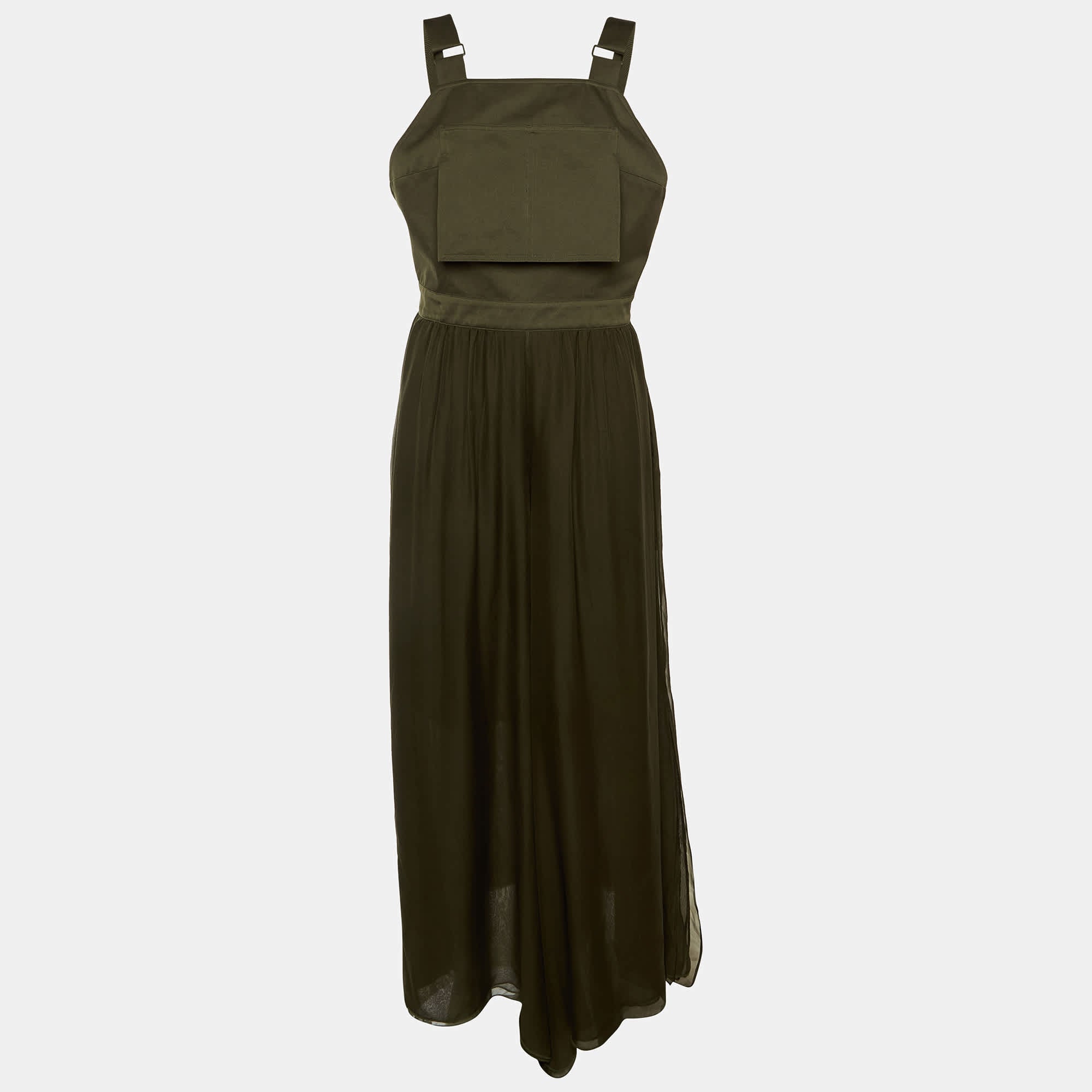 Olive Green Cotton & Silk Overlay Jumpsuit