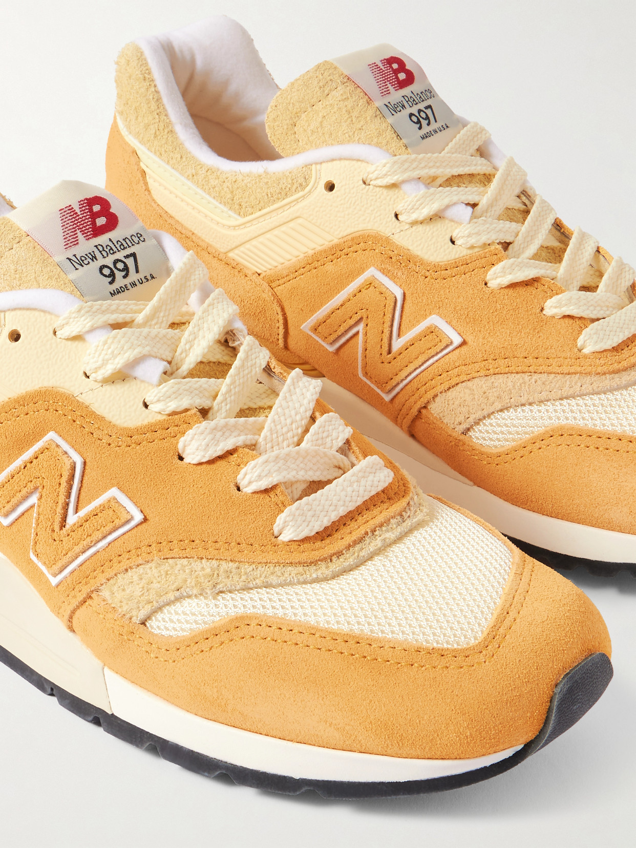 997 Mesh And Leather-trimmed Suede Sneakers - Yellow