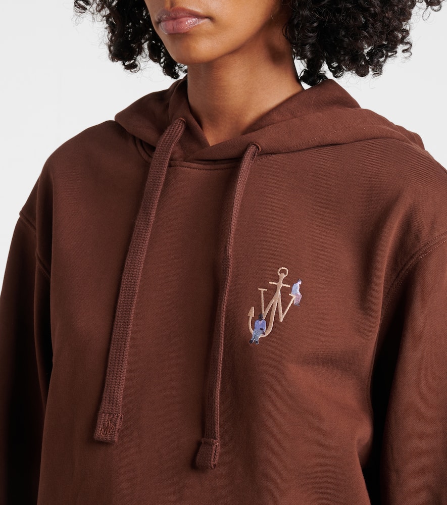 Printed embroidered cotton jersey hoodie