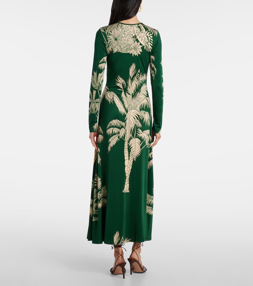 Printed ruched jersey midi dress