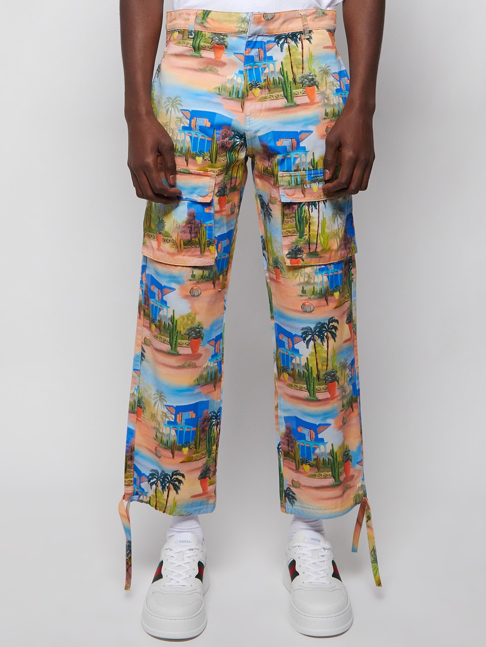 Graphic-print utility trousers - Blue