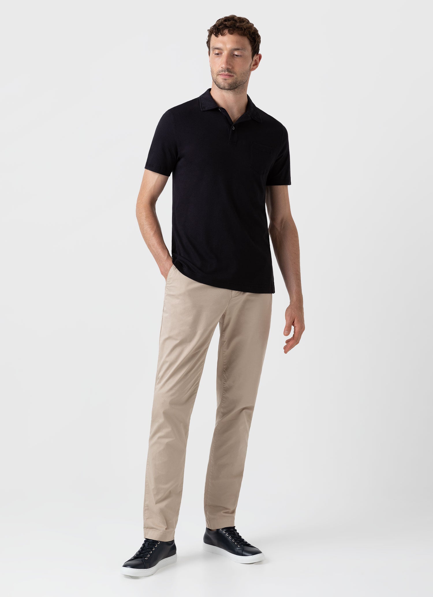 Men's Sea Island Cotton Riviera Polo Shirt in Black 100% Sea Island Cotton The Rarest Cotton in the World Regular Fit Extramely Soft and Breathable