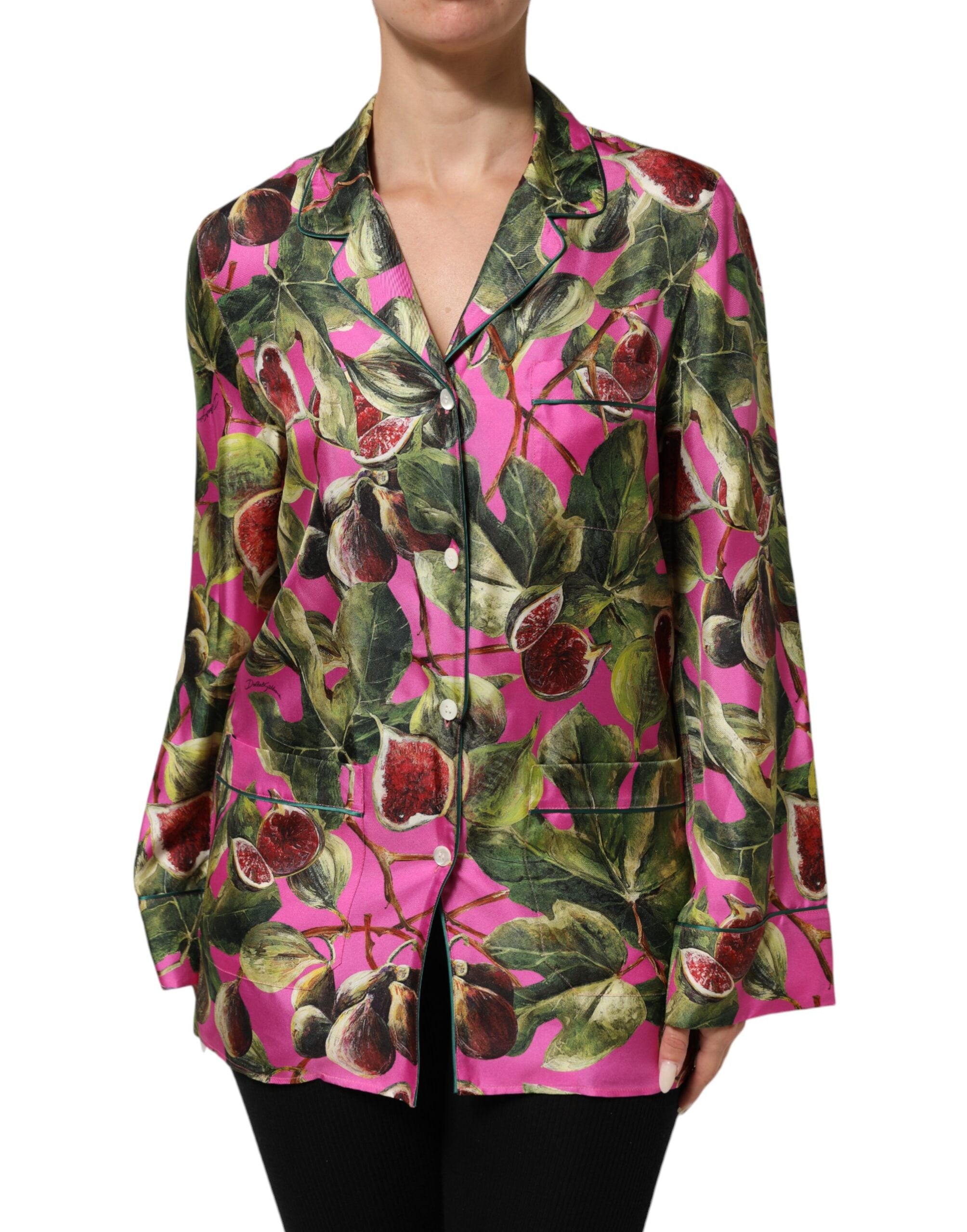 Fig-Printed Silk Blouse — Pink