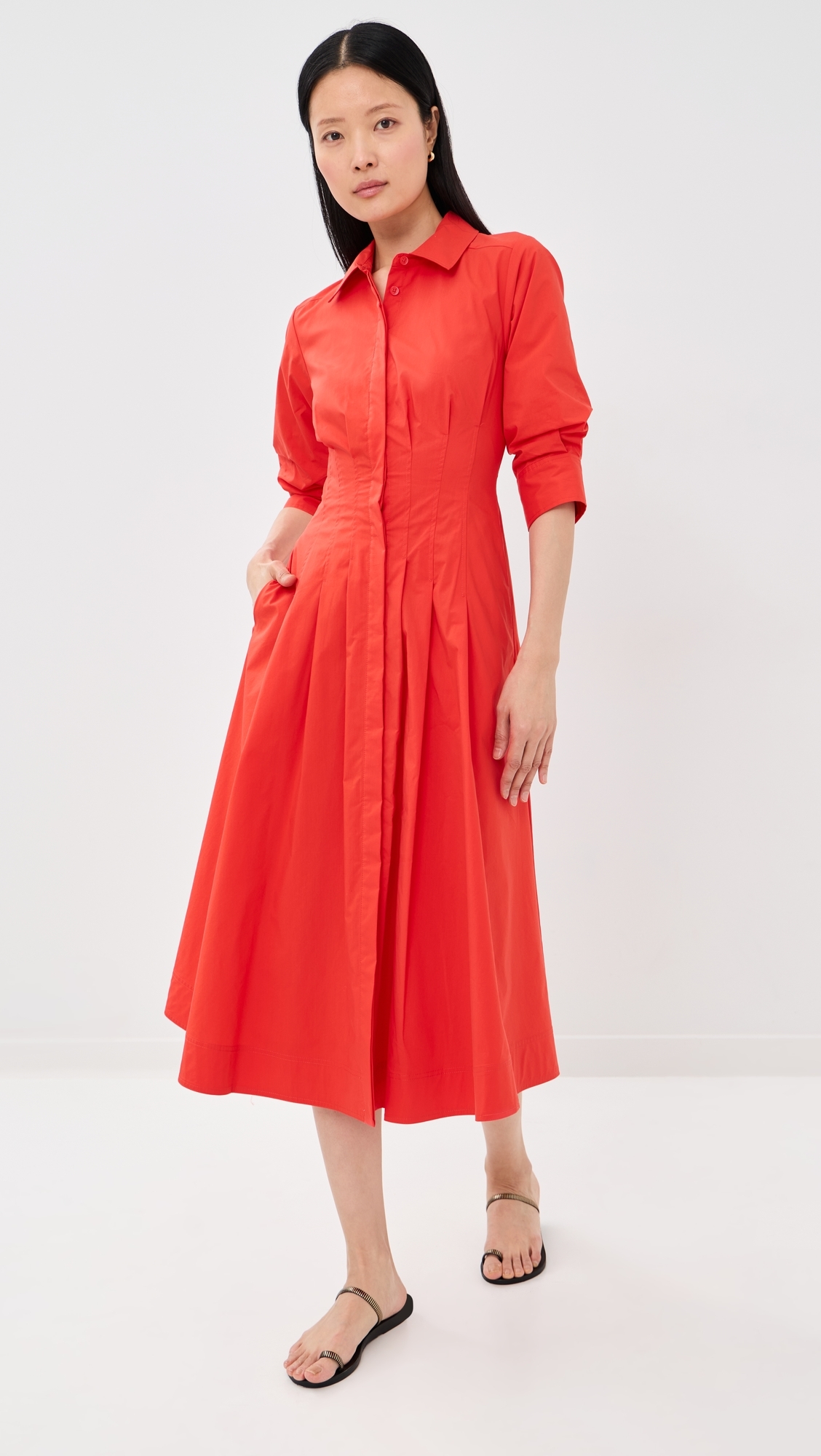 Jazz Pintuck Midi Dress Lobster