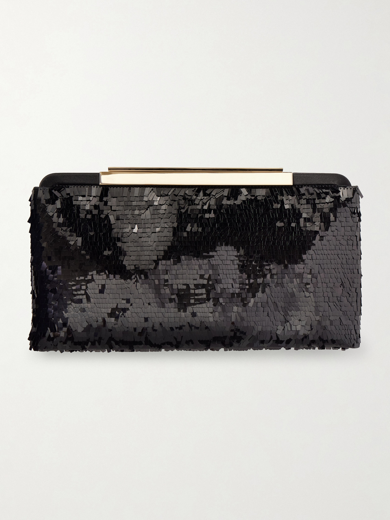 Sequined Satin Clutch - Black