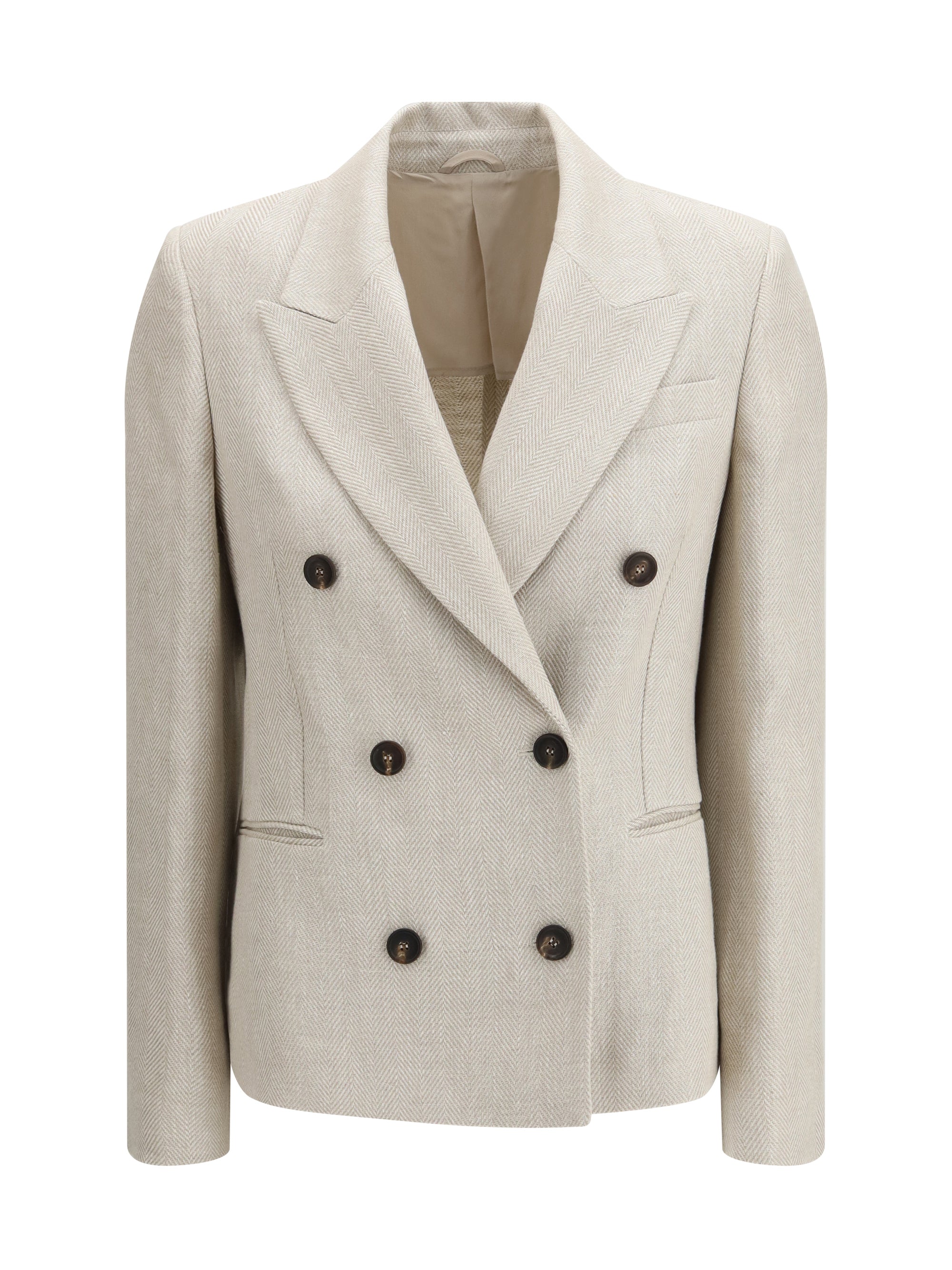 Herringbone Linen Blazer — Beige