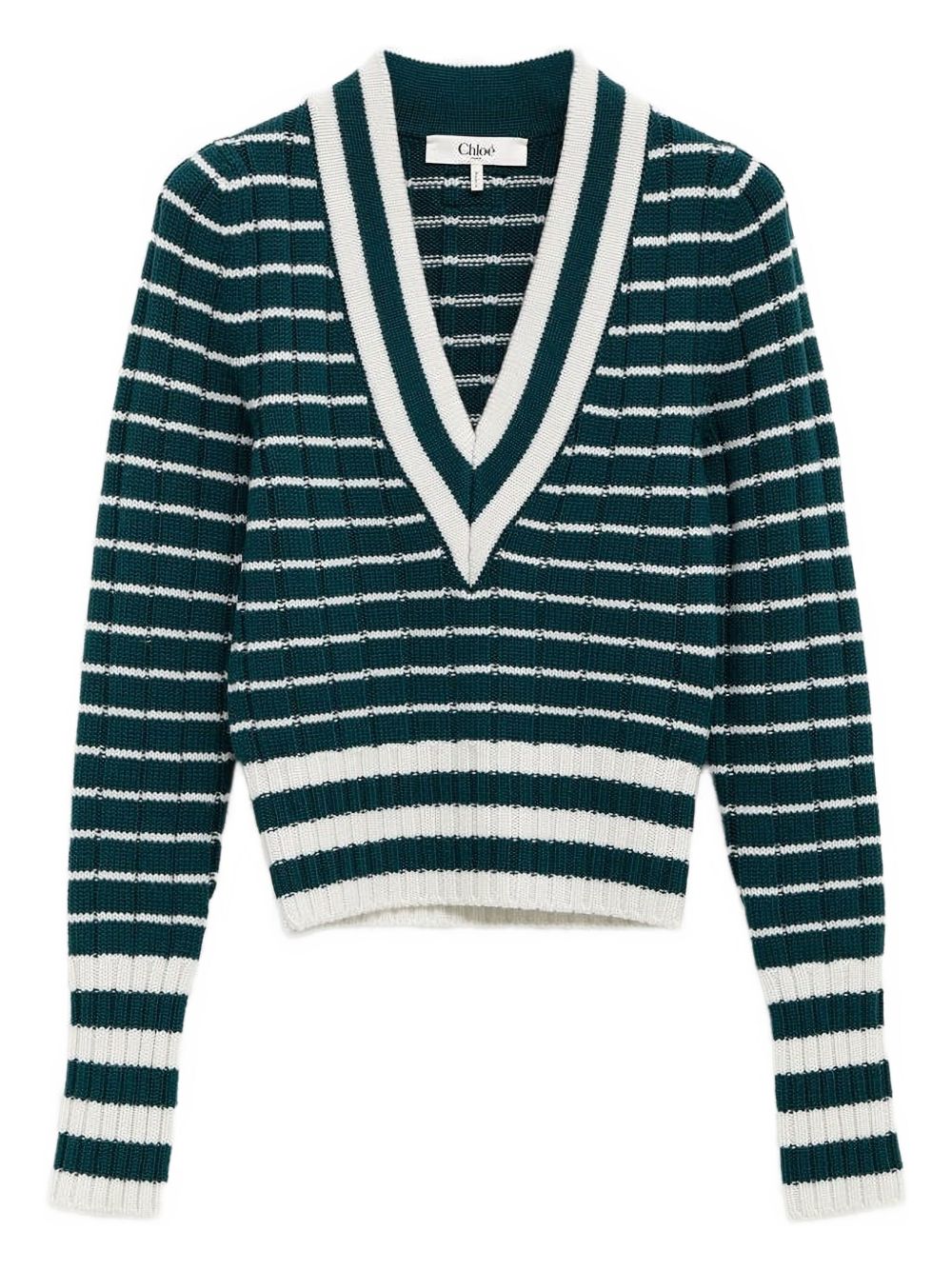 Striped V-neck sweater - Green