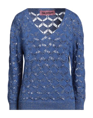 Pink Memories Woman Sweater Blue Size 4 Cotton, Acrylic, Lurex