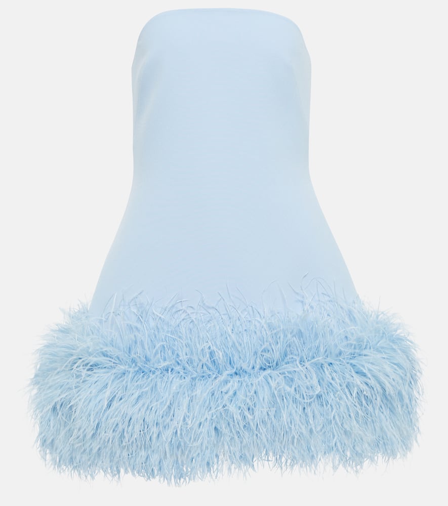 Feather-trimmed crêpe minidress