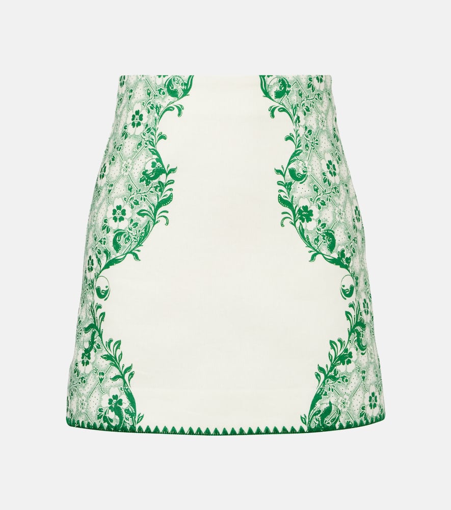 Alémais Olive printed linen and cotton miniskirt