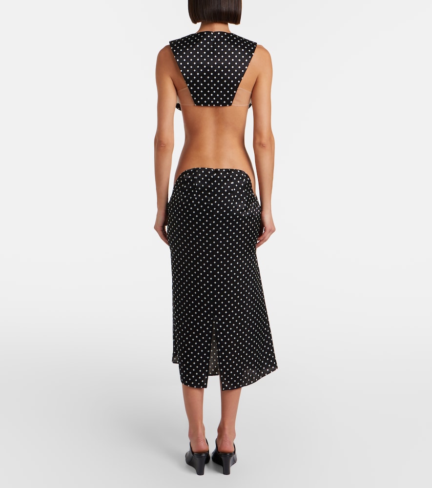 Cutout polka-dot silk midi skirt