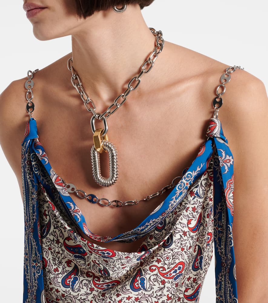 Chain-detail paisley satin camisole