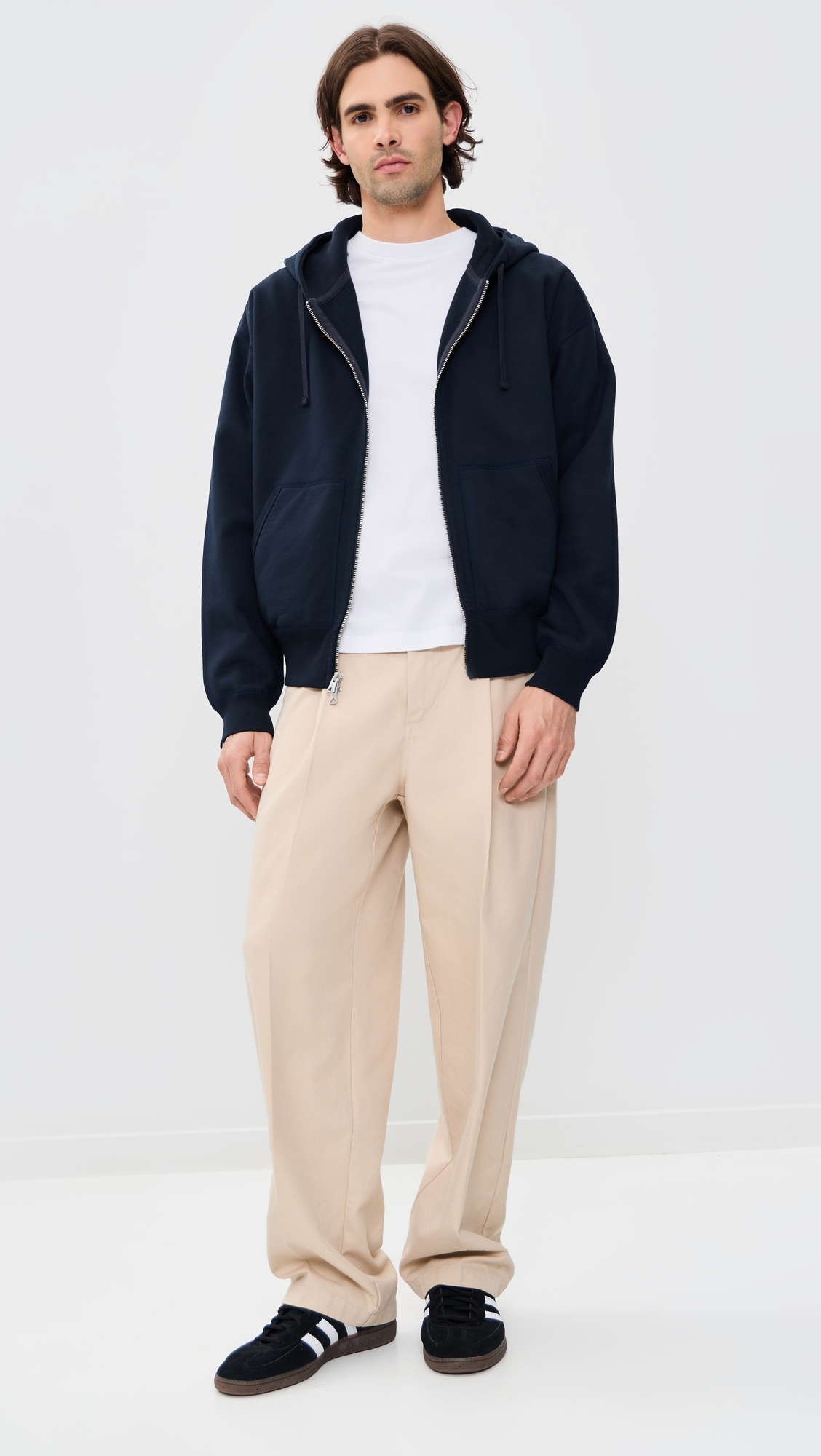 Midweight Terry Relaxed Zip Hoodie Navy