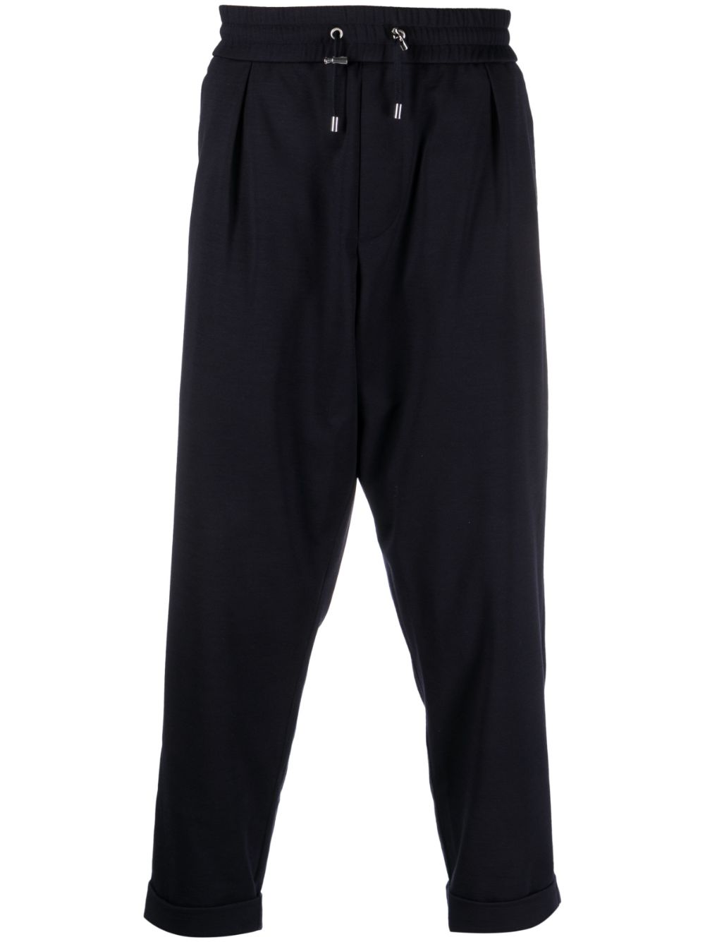 Embossed-button drawstring-waist trousers - Blue