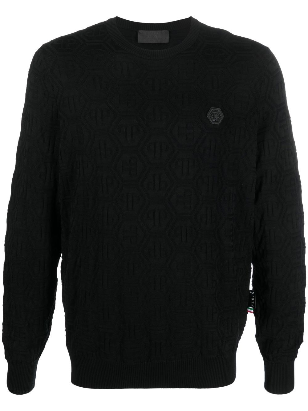 Logo-patch crew neck jumper - Black