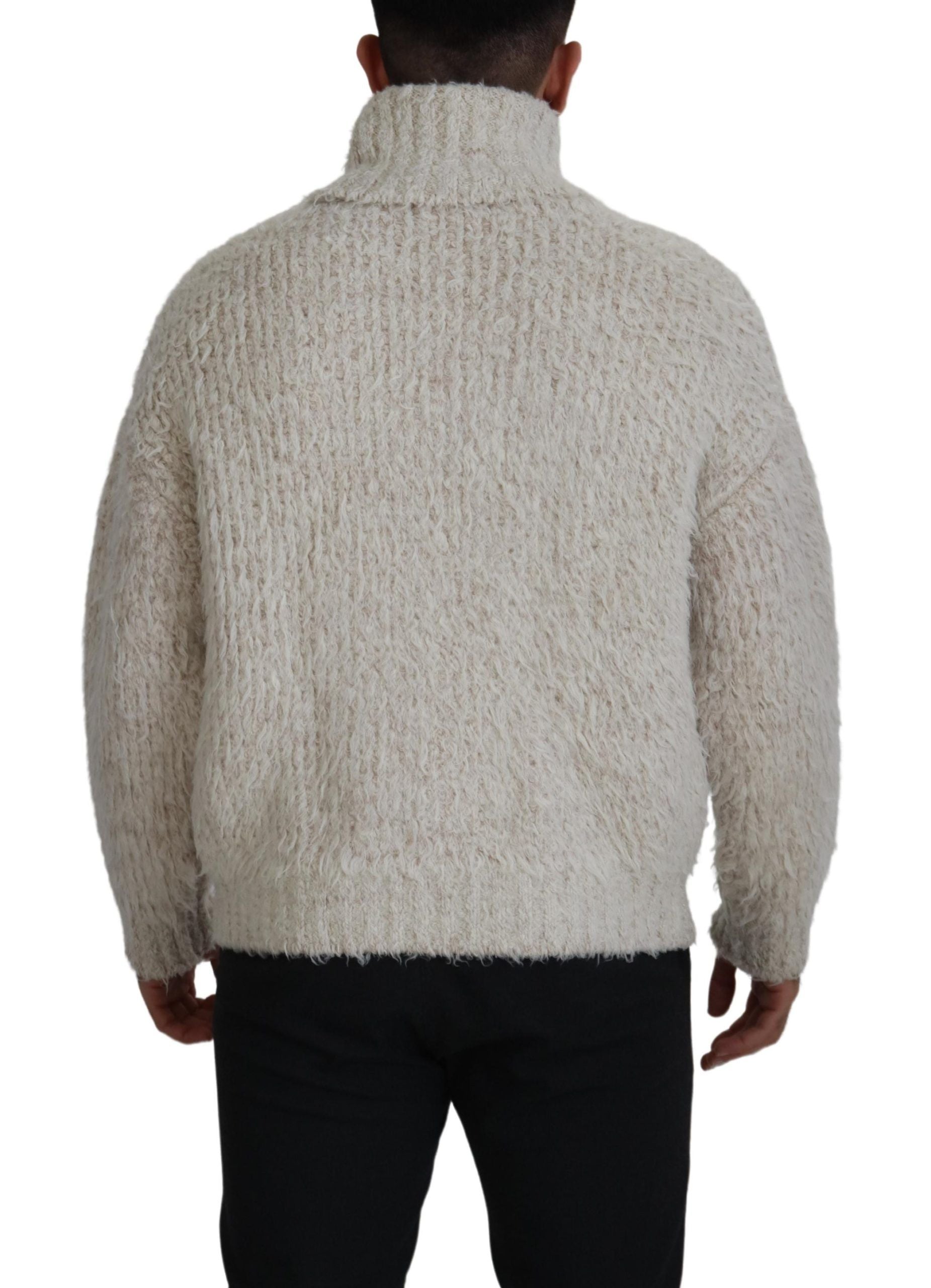 Wool Knit Turtleneck Sweater — Cream