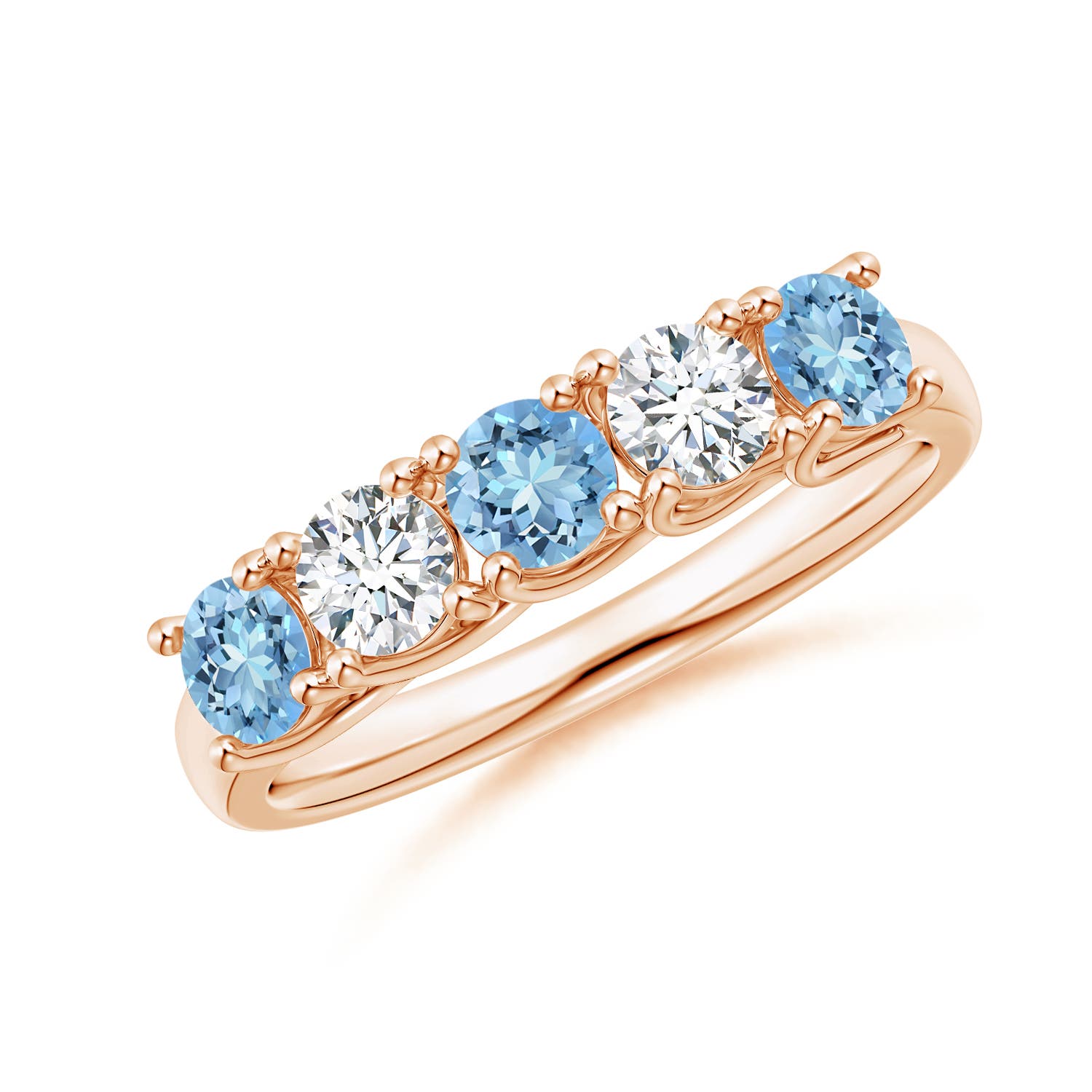 Angara 0.54 Carat Half Eternity Five Stone Aquamarine and Diamond Wedding Ring in 18K Rose Gold