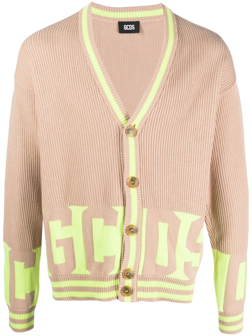 Logo-band ribbed-knit cardigan - Neutrals