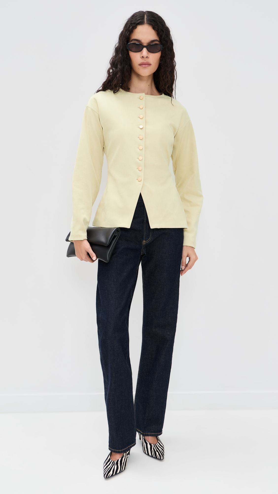 Levony Faux Suede Blazer Buttercream
