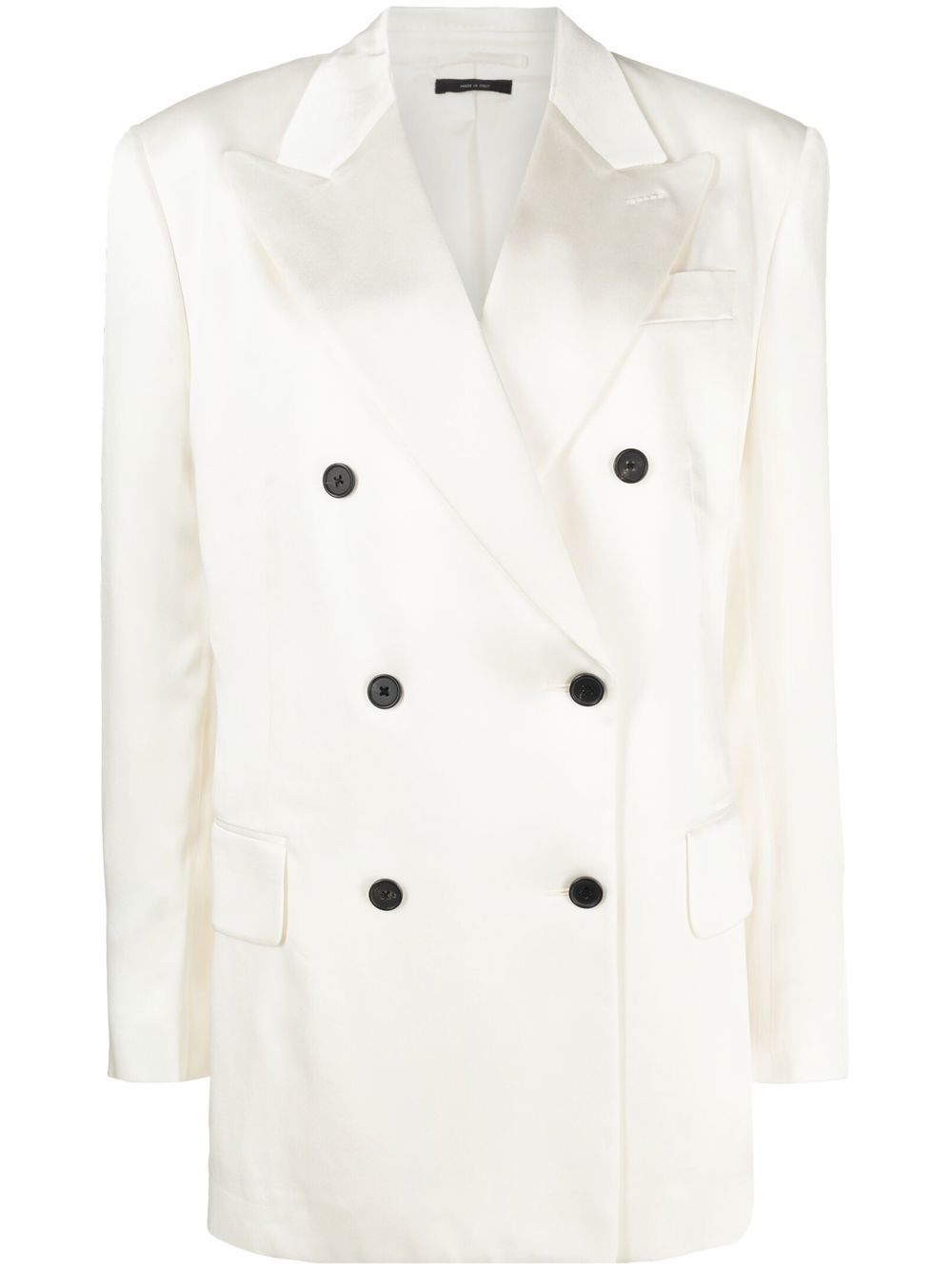 Fluid double-breasted satin blazer - Neutrals