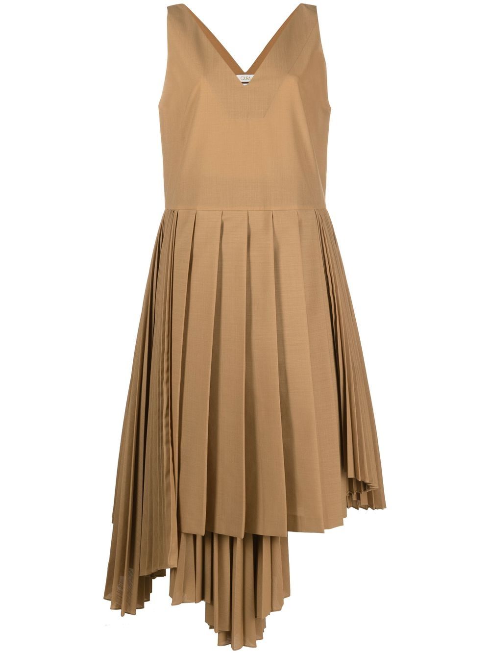 Sleeveless asymmetric-hem dress - Neutrals