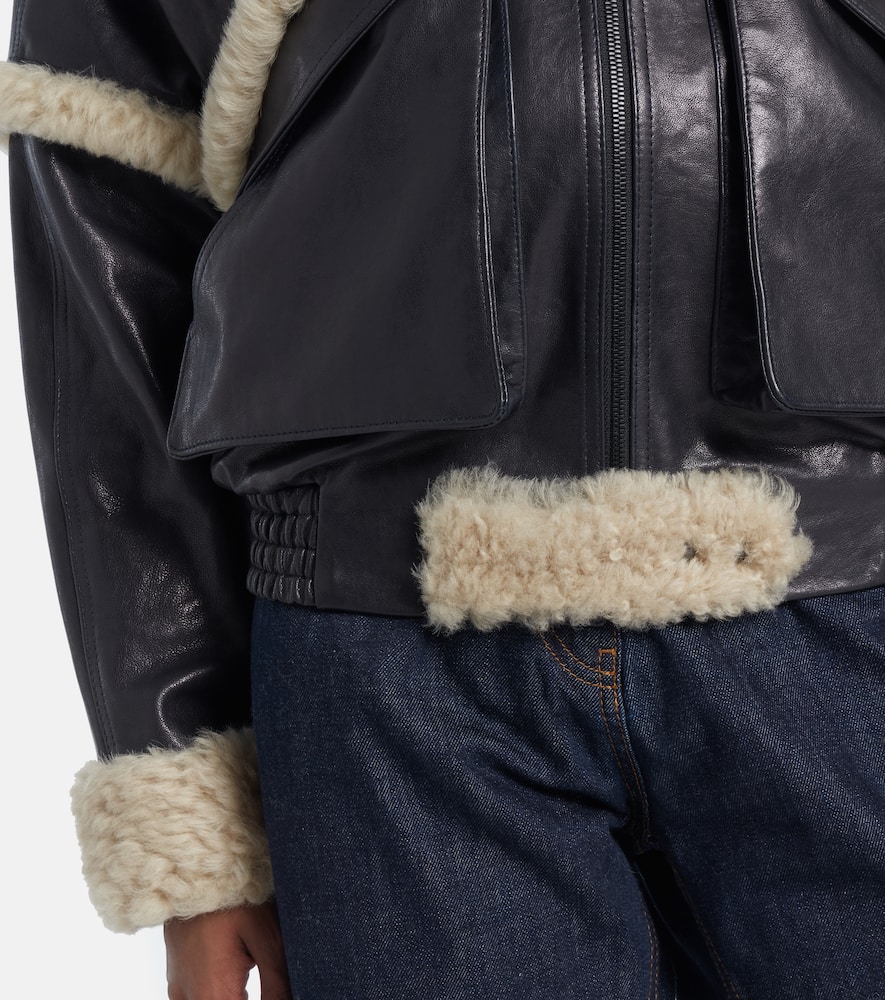 Shearling-trimmed leather bomber jacket