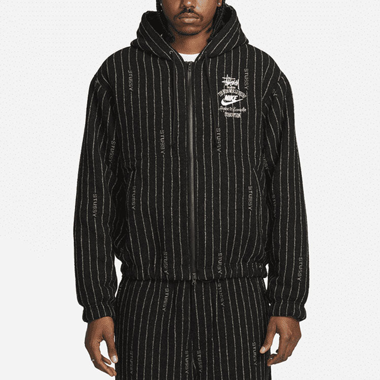 X Stussy Stripe Wool Jacket 'Antique Black'