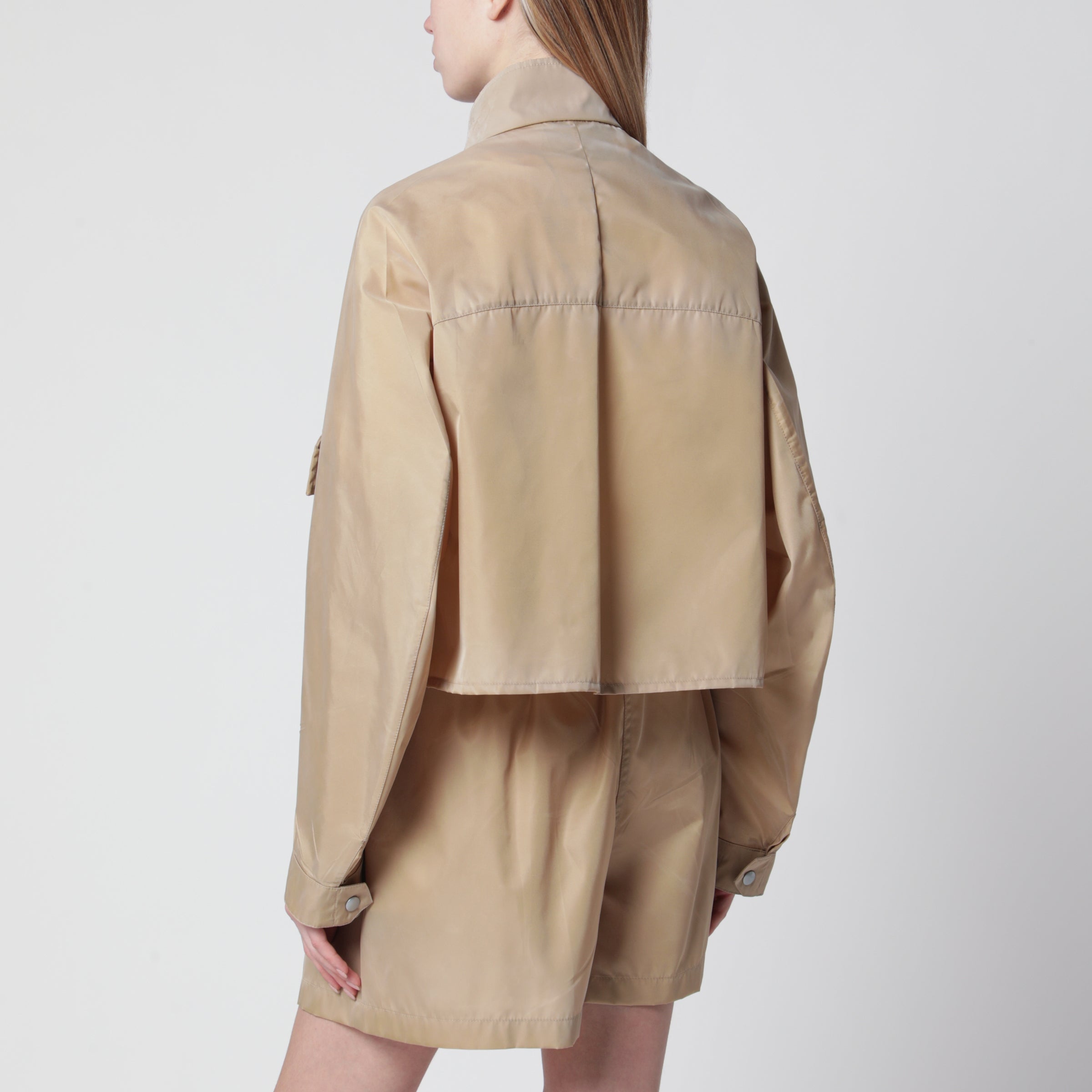 Short Re-Nylon raincoat in camel