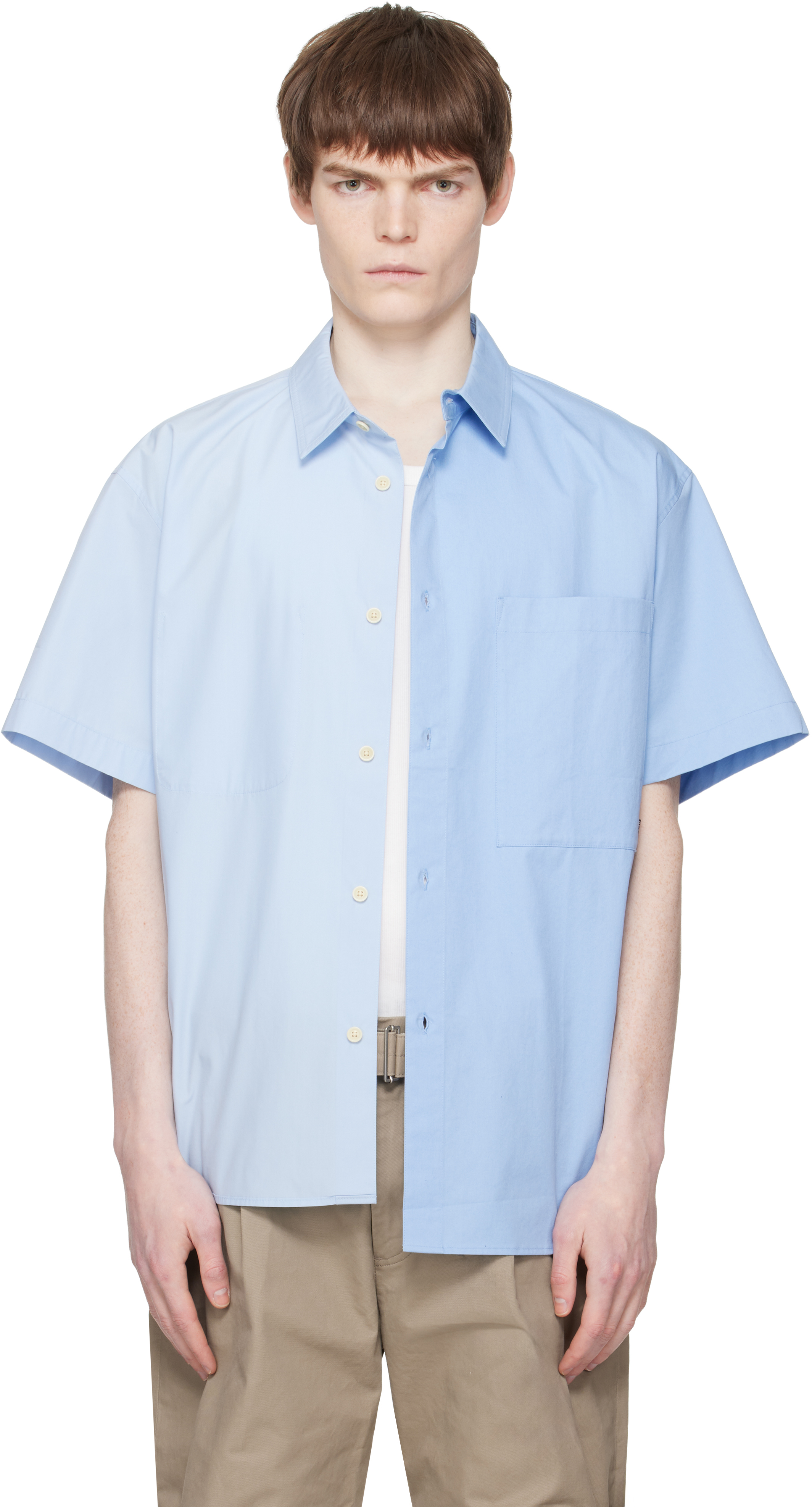 Blue Split Short Sleeves Shirt