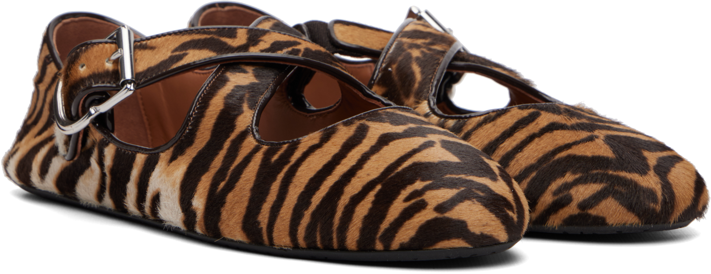 Brown & Beige Criss Cross Ballerina Flats